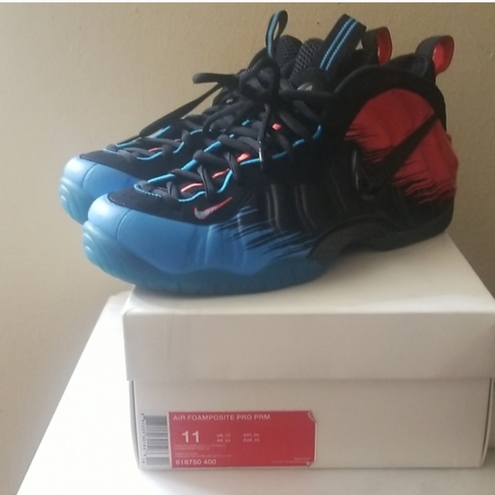 Nike Foamposite Pro PRM Blue and Red Sneakers